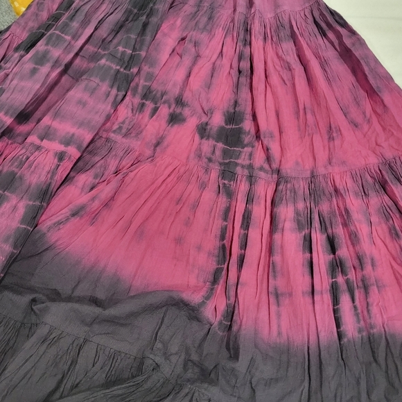 BoheeWohee Women's Cotton Gypsy Boho 4- Tiered A-Line Pleated Max Skirt Size S - Picture 9 of 11